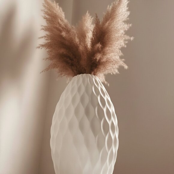 3D Printed Honeycomb Textured Vase – Tall White Geometric Pampas Grass Vase | Mo - Picture 3 of 6